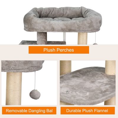 Image showing  43 in. Faux Fur Top Perch Cat Tree & Condo, Light Grey