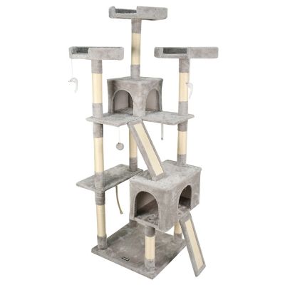 GOOPAWS 73 in. Faux Fur Cat Tree & Condo, Light Grey
