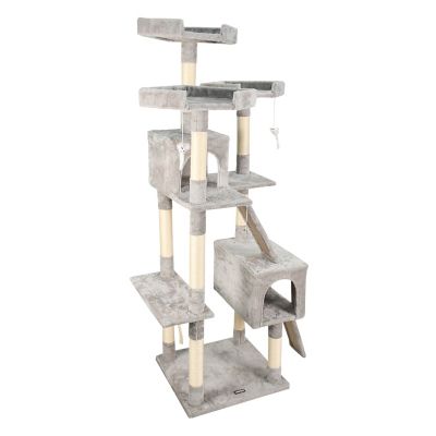 Image showing  73 in. Faux Fur Cat Tree & Condo, Light Grey