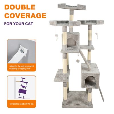 Image showing  73 in. Faux Fur Cat Tree & Condo, Light Grey