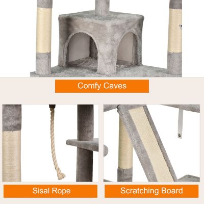 Image showing  73 in. Faux Fur Cat Tree & Condo, Light Grey