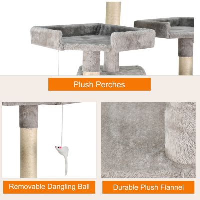 Image showing  73 in. Faux Fur Cat Tree & Condo, Light Grey