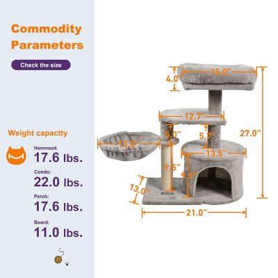 Image showing 5 th GOOPAWS 27 in. Faux Fur Cat Tree & Condo, Light Grey