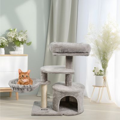 Image showing 6 th GOOPAWS 27 in. Faux Fur Cat Tree & Condo, Light Grey