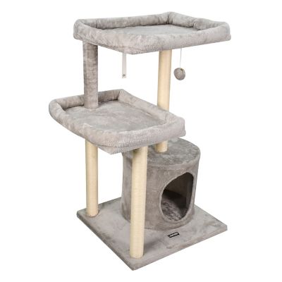 Image showing  41 in. Faux Fur Top Perch Cat Tree & Condo, Light Grey