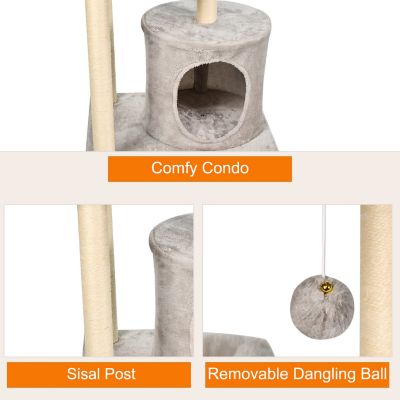 Image showing  41 in. Faux Fur Top Perch Cat Tree & Condo, Light Grey