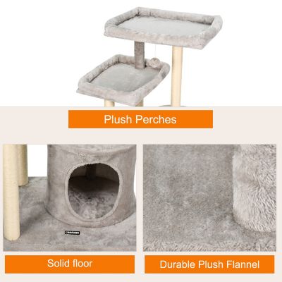 Image showing  41 in. Faux Fur Top Perch Cat Tree & Condo, Light Grey