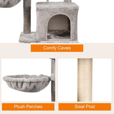 Image showing  38 in. Faux Fur Top Perch Cat Tree & Condo with Basket, Light Grey