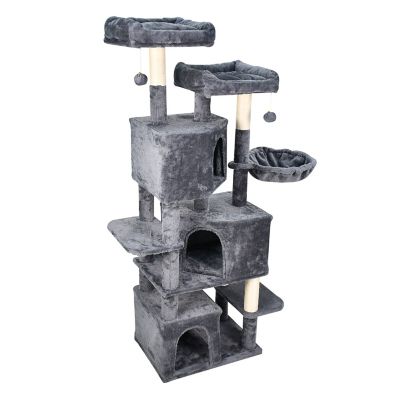 Image showing  65 in. Faux Fur Cat Tree & Condo, Dark Grey