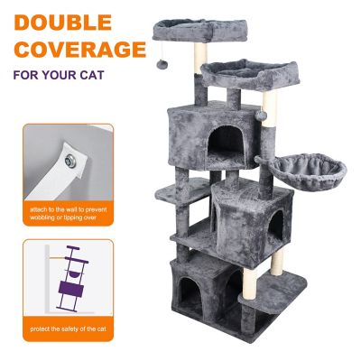 Image showing  65 in. Faux Fur Cat Tree & Condo, Dark Grey