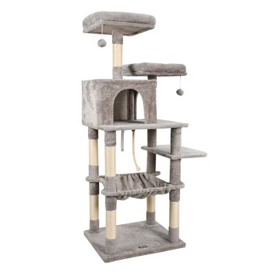 Image showing  63 in. Faux Fur Cat Tree & Condo with Hammock, Light Grey