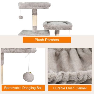 Image showing  63 in. Faux Fur Cat Tree & Condo with Hammock, Light Grey
