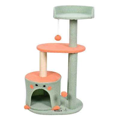 GOOPAWS 34 in. Faux Fur Top Perch Cat Tree & Condo, Green