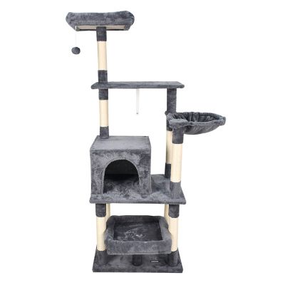 GOOPAWS 66 in. Faux Fur Cat Tree & Condo, Dark Grey