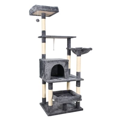 Image showing  66 in. Faux Fur Cat Tree & Condo, Dark Grey