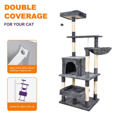 Image showing  66 in. Faux Fur Cat Tree & Condo, Dark Grey