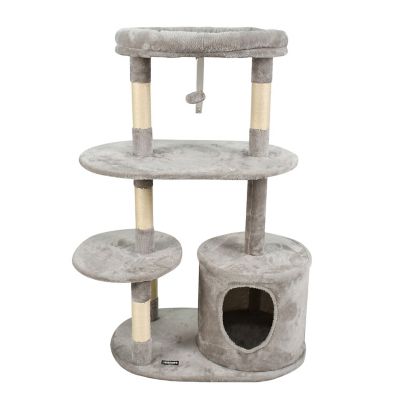 GOOPAWS 48 in. Faux Fur Top Perch Cat Tree & Condo, Light Grey