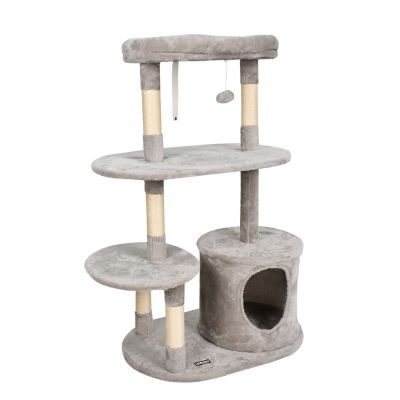 Image showing  48 in. Faux Fur Top Perch Cat Tree & Condo, Light Grey