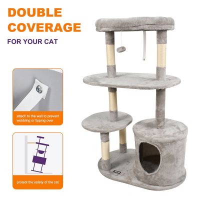 Image showing  48 in. Faux Fur Top Perch Cat Tree & Condo, Light Grey