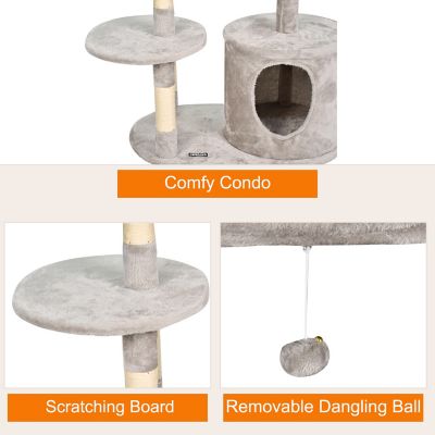 Image showing  48 in. Faux Fur Top Perch Cat Tree & Condo, Light Grey