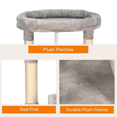 Image showing  48 in. Faux Fur Top Perch Cat Tree & Condo, Light Grey