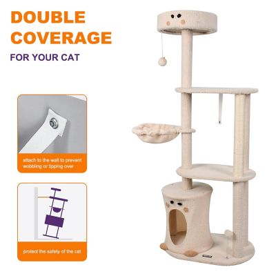 Image showing  59 in. Faux Fur Cat Tree & Condo with Hammock, Crem