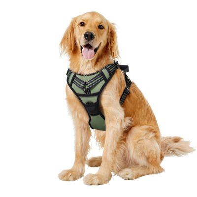 GOOPAWS Adjustable Padded Easy Control Lightweight Reflective Dog Harness, Green, XL