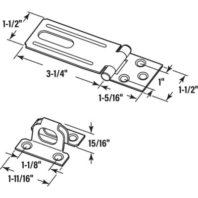 Image showing  Door and Gate, Safety Hasp Hinge Latch with Fixed Staple 3-1/4 in. with Screws, Zinc Plated, Single Pack