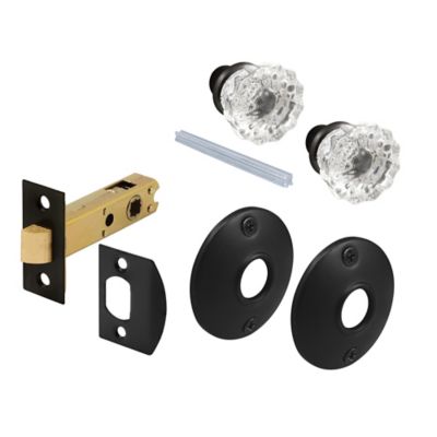 Prime-Line Passage Door Latch Set, Glass Knob with Latch Bolt Matte Black Finish, Vintage, 1 pk.