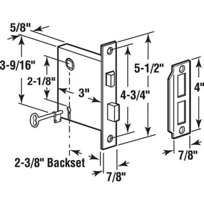 Image showing  Vintage Style Indoor Mortise Lock Assembly Kit, Backset, 1/4 in. Max Square Spindle, Rev. Latch Bolt, 1 pk.