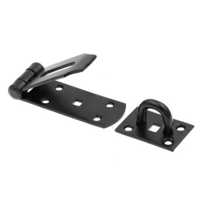 Prime-Line Door and Gate Extra Heavy Duty Safety Hasp Hinge Latch with Fixed Staple 3-1/2 in. with Screws Matte Black, 1 pk.