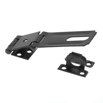 Prime-Line Door and Gate Double Safety Hasp Hinge Latch with Fixed Staple 3-1/2 in. with Screws Matte Black, Single Pack