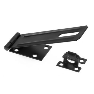 Prime-Line Door and Gate Safety Hasp Hinge Latch with Fixed Staple 6 in. with Screws Matte Black, Single Pack