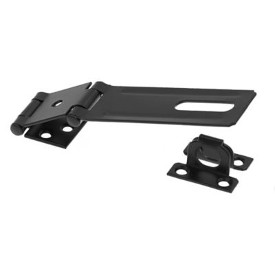 Prime-Line Door and Gate Double Safety Hasp Hinge Latch with Fixed Staple 4-3/8 in. with Screws Matte Black, Single Pack