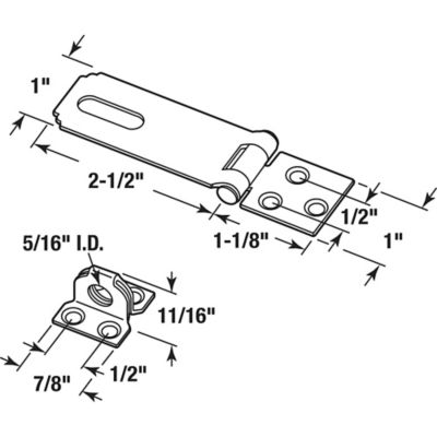 Image showing  Door and Gate, Safety Hasp Hinge Latch with Fixed Staple 2-1/2 in. with Screws, Zinc Plated, Single Pack