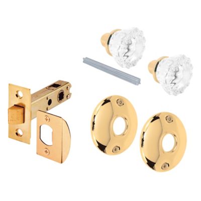 Prime-Line Passage Door Latch Set, Glass Knob with Latch Bolt Brass Finish, Vintage, Single Pack