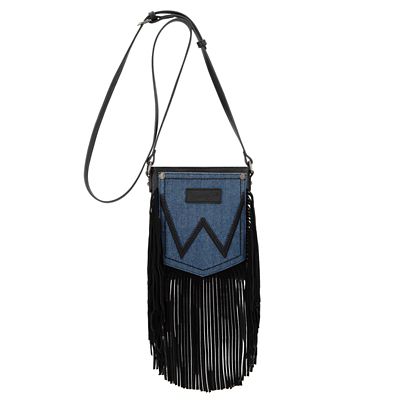 Image showing  Leather Fringe Jean Denim Pocket Crossbody
