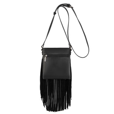 Image showing  Leather Fringe Jean Denim Pocket Crossbody