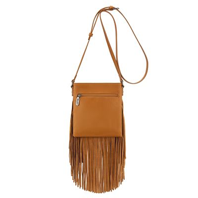 Image showing  Leather Fringe Jean Denim Pocket Crossbody