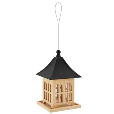 Royal Wing Wooden and Metal Roof Bird Feeder, 9.06 x 9.06 x 14.96in., Black