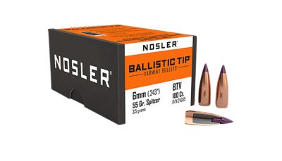 Nosler Ballistic Tip 6mm 55-Grain Spitzer Reloading Rifle Bullets, 100 Rounds