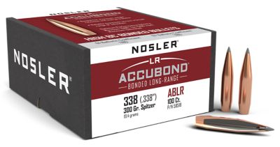Nosler AccuBond Long-Range .338 Caliber 300-Grain Spitzer Point Reloading Rifle Bullets, 100 Rounds