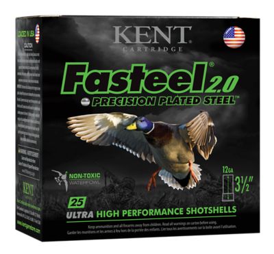 Kent Cartridge 12-Gauge Fasteel 2.0 Precision Plated Steel 2-Shot Shotgun Shells, 3.5 in., 1-3/8 oz., 25 Rounds