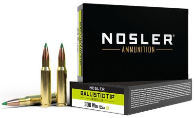 Nosler Ballistic Tip .308 Win 125-Grain Spitzer Ballistic Tip Rifle Ammunition, 20 Rounds