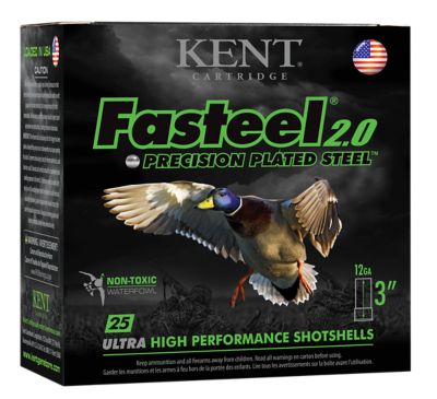 Kent Cartridge 12-Gauge Fasteel 2.0 Precision Plated Steel 2-Shot Shotgun Shells, 3 in., 1-1/4 oz., 25 Rounds