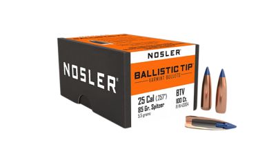 Nosler Ballistic Tip .25 Caliber 85-Grain Spitzer Point Reloading Rifle Bullets, 100 Rounds