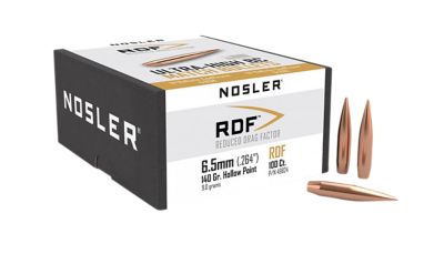 Nosler RDF 6.5mm 140-Grain Hollow Point Boat Tail Reloading Rifle Bullets, 100 Rounds