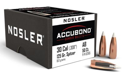 Nosler AccuBond .30 Caliber 125-Grain Spitzer Point Reloading Rifle Bullets, 50 Rounds