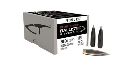 Nosler Ballistic Silvertip .30 Caliber 168-Grain Spitzer Point Reloading Rifle Bullets, 50 Rounds