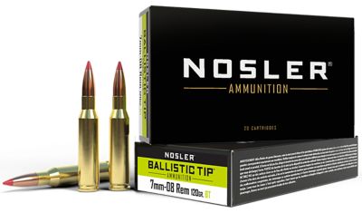 Nosler Ballistic Tip 7mm-08 Remington 120-Grain Spitzer Ballistic Tip Rifle Ammunition, 20 Rounds